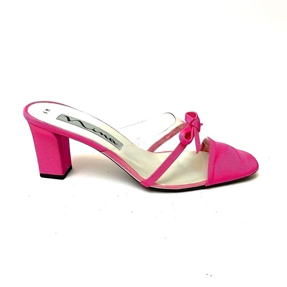 Vintage 1990s pink illusion slip on bow heels